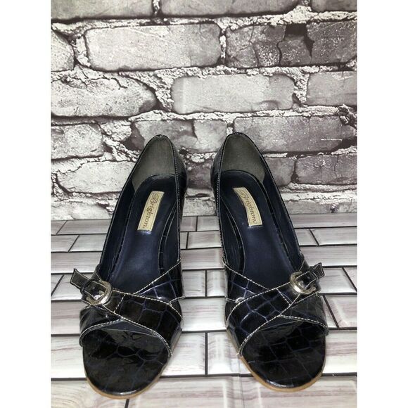 Brighton Riva Blue Croc Patent Leather Espadrille High Wedge Women Sz 9M US/40EU - Picture 2 of 16